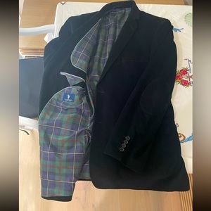 U.S. Polo Assn. Corduroy Blazer Black Plaid Interior EUC Size 44L 100% Cotton